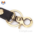 Porte-clés en cuir de lanière vierge vintage avec clip